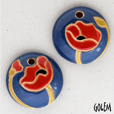 Poppies on blue, 2 small pendants