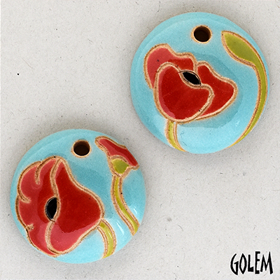 Poppies on light blue, 2 small pendants