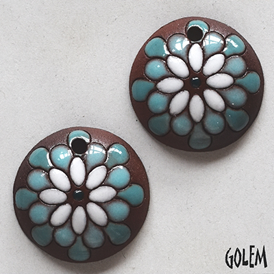 Peacock - blue on terracotta, 2 small pendants