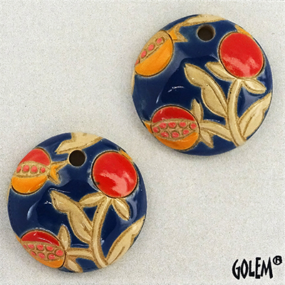 Pomegranades on blue, 2 small pendants