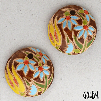 Tulips & Blue flowers, 2 small pendants