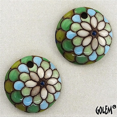 Off-center peacock, Green/Blue, 2 small pendants