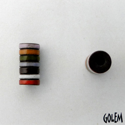pink, yellow, green, coral stripes on dark tube