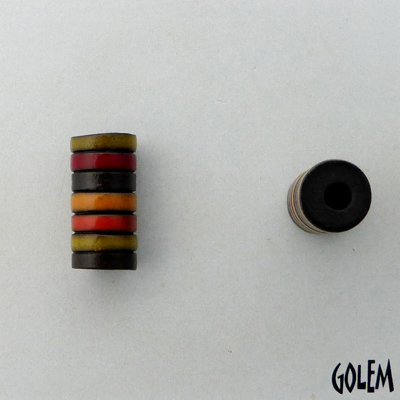 red, orange, yellow stripes on dark tube