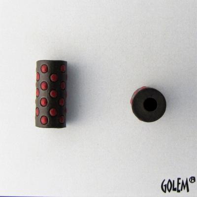 red polka dots on dark