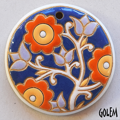 Orange & Blue, large round pendant