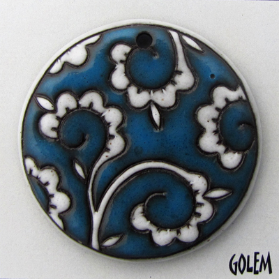 Curly Lace, White & Blue, large round