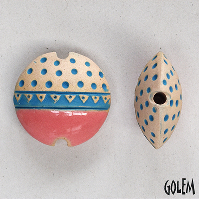 Triangles & dots, Turquoise on light clay, size M
