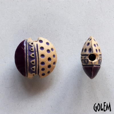 Dots & triangle on light clay, half glazed, size S