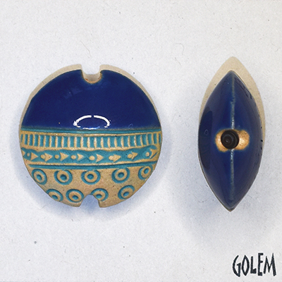 Notches & Circles, Blue on light clay, size M
