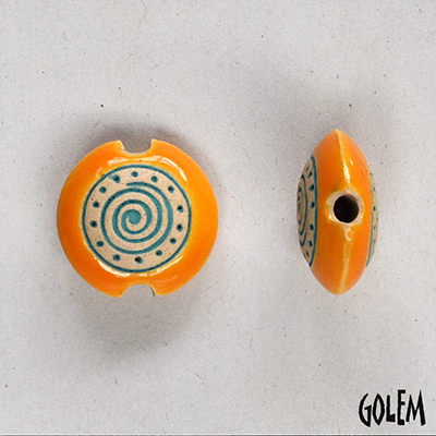 Blue Swirl on light clay, orange rim, size S