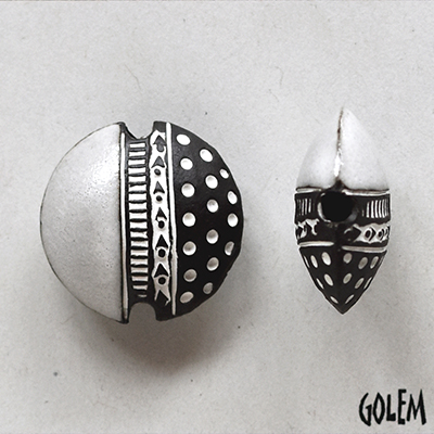 Dots & notches, white on dark clay, size M