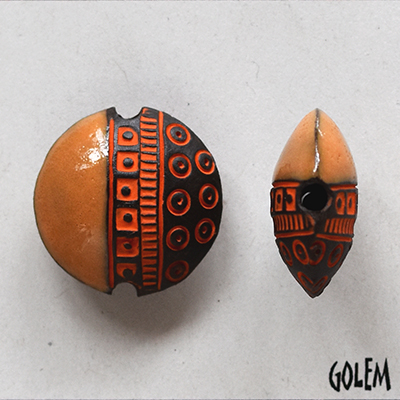Squares & Circles, Orange on dark clay, size M
