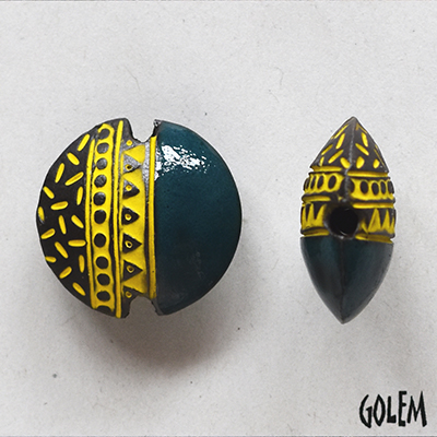 Triangles, Teal & Yellow on dark clay, size M