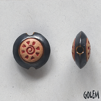 Red Sun Swirl on light clay, graphite rim, size S