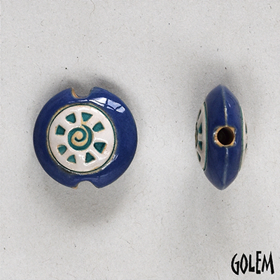 Turquoise Swirl, glazed center, blue rim, size S