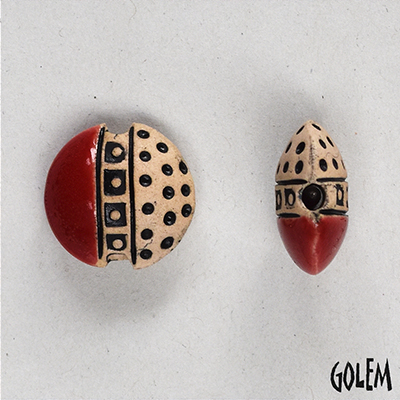 Squares & Dots on light clay, half glazed, size S