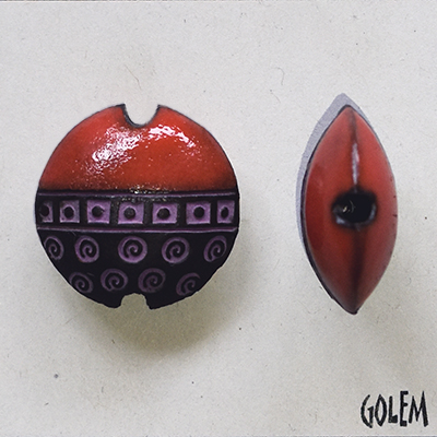Swirls & Squares, Red & Purple on dark clay,size M