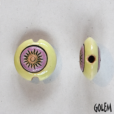 Burning sun, glazed center & rim, lentil size S