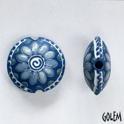 Flower on deep blue, lentil bead size M