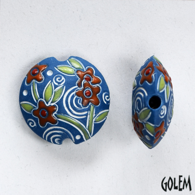 Flowers on deep blue, lentil bead size M