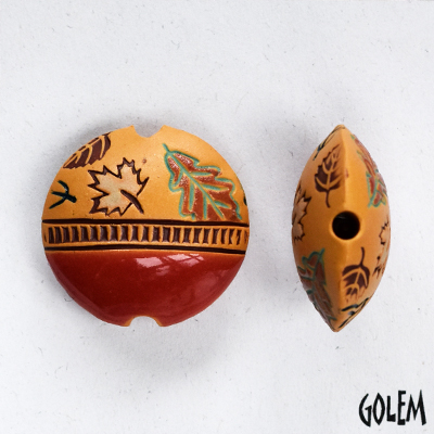 Autumn leaves on ochre, lentil bead size M