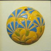 yellow with blue flowers