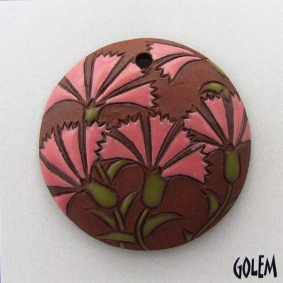 Pink carnations on terracotta