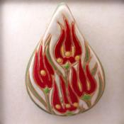 Teardrop pendant with red floral design