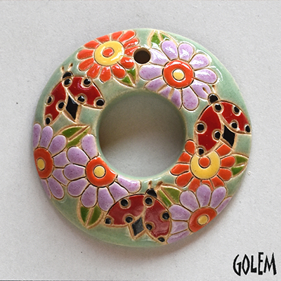 donut pendant with ladybugs and lilac fl