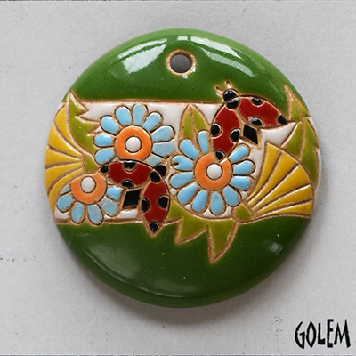 round , ladybug and flowers on green
