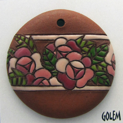 Large round terracotta pendant, roses