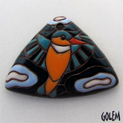 Kingfisher, terracotta triangle pendant