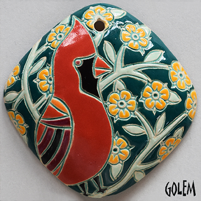 Cardinal, large diamond shape pendant
