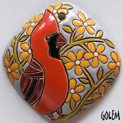 Cardinal, large diamond shape pendant
