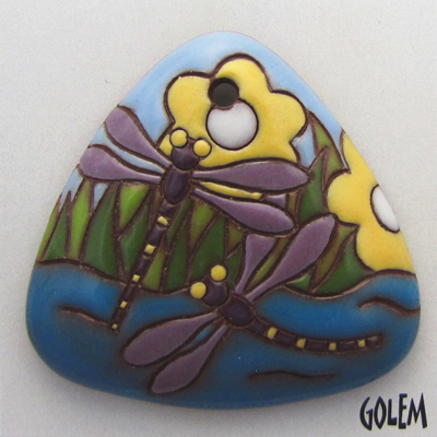Dragonflies - large triangle pendant, terracotta