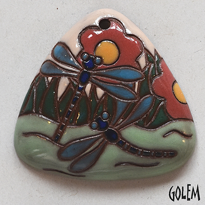 Dragonflies - large triangle pendant, terracotta