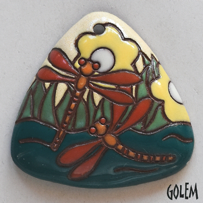 Dragonflies - large triangle pendant, terracotta