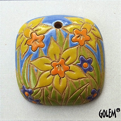 Daffodils - oval square pendant