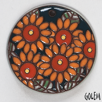 Sunflowers - large round pendant, terracotta