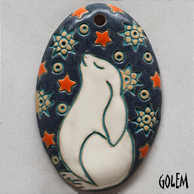 Happy bunny, Winter, large oval pendant