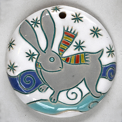 Jackrabbit, Winter - large round pendant