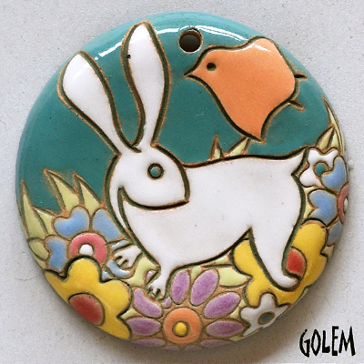 Jackrabbit, Spring - large round pendant