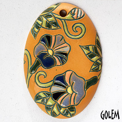 Petunias - oval pendant, ochre