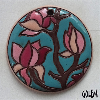 Magnolia flowers - large round pendant