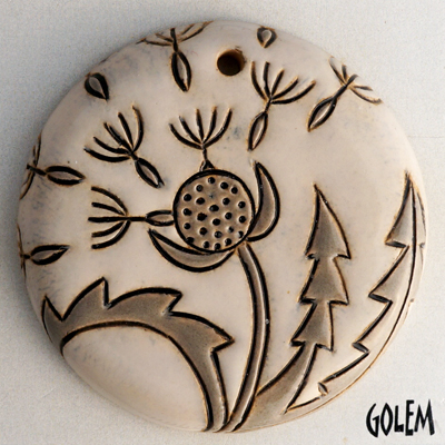 Dandelion - large round pendant, grey & white