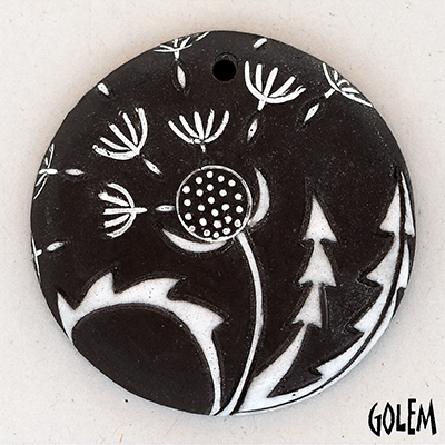 Dandelion - large round pendant, white on dark