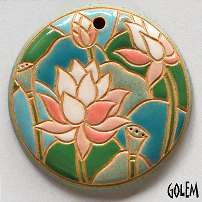 Lotus flowers - large round pendant
