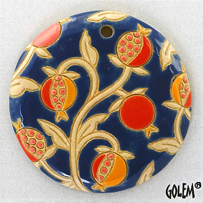 Pomegranates on blue - large round pendant