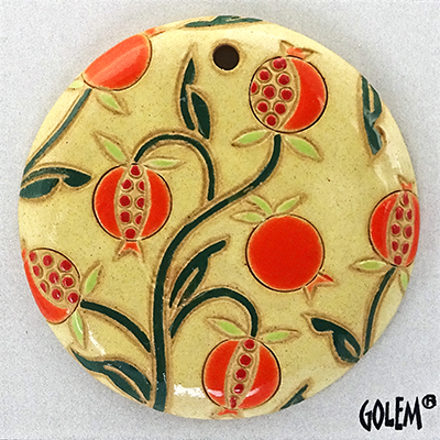 Pomegranates on sand - large round pendant